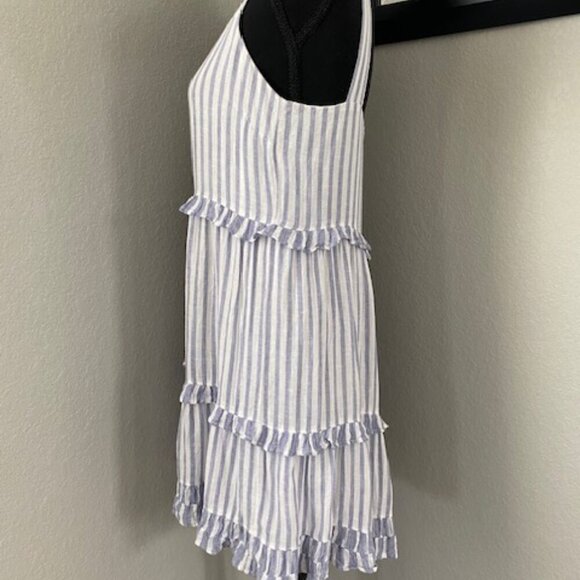 RAILS Sandy Blue White Striped Tiered Linen Mini Sundress Small - Picture 6 of 11